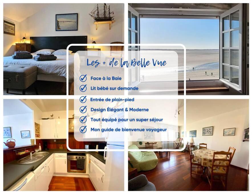 a collage of pictures of a bedroom with a bed and a window at La Belle Vue - Au pied de la Baie - Tout confort in Le Crotoy
