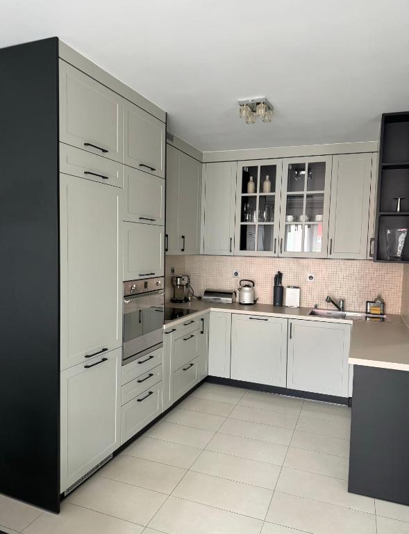 Kuchyň nebo kuchyňský kout v ubytování Przystanek Sanok apartament w ścisłym centrum