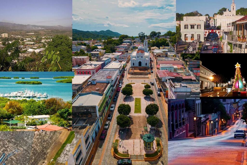 un collage de fotos de una ciudad con un tren en Porta del Sol ~Less than 1 m to center of town!, en San Germán