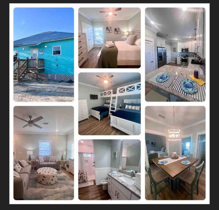 un collage de fotos de una sala de estar y un dormitorio en 6011 New Listing 1 minute to beach 2 pools, en Gulf Shores