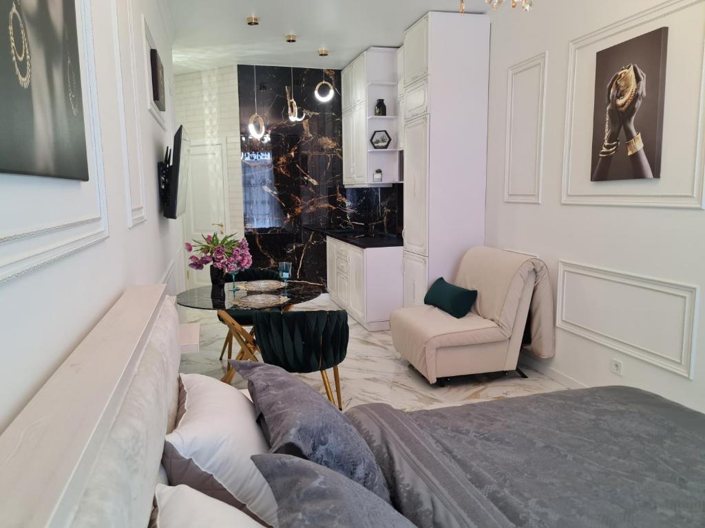 Posezení v ubytování PEARL by the sea Новые апартаменты в Аркадии