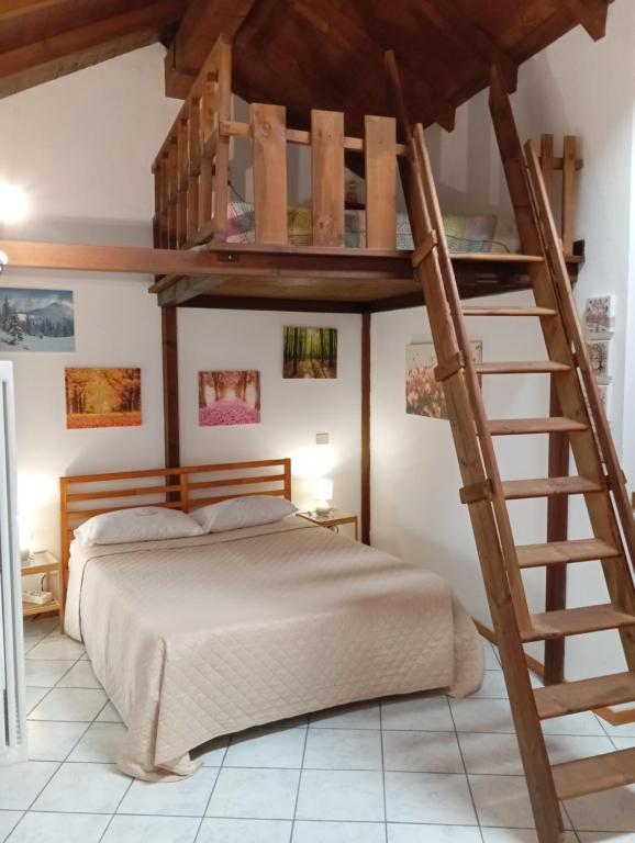 a bedroom with a bunk bed with a ladder at Casa Valletta in Mezzomerico