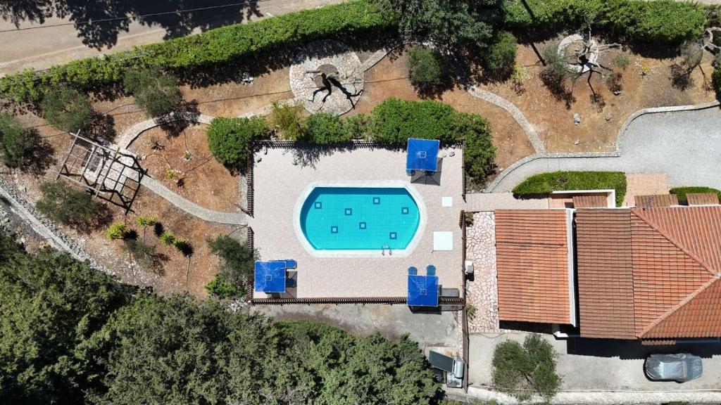 an overhead view of a house with a swimming pool at Villa Oleander in Chania Town