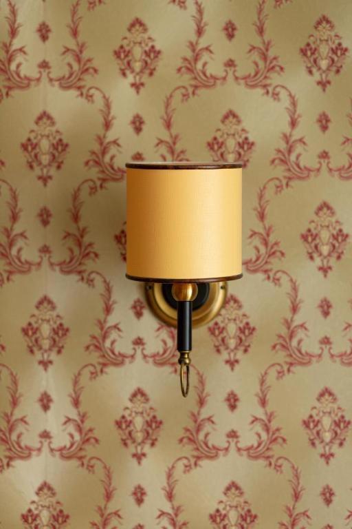 a lamp on a wall with a wallpaper at Hotel Natural in Braşov