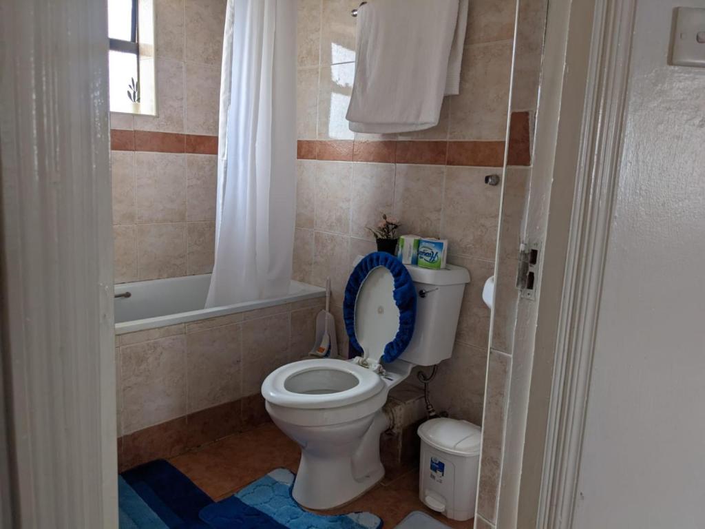 a bathroom with a toilet with the lid up at Westlands bliss haven paradise fully furnished 1bedroom apartments 