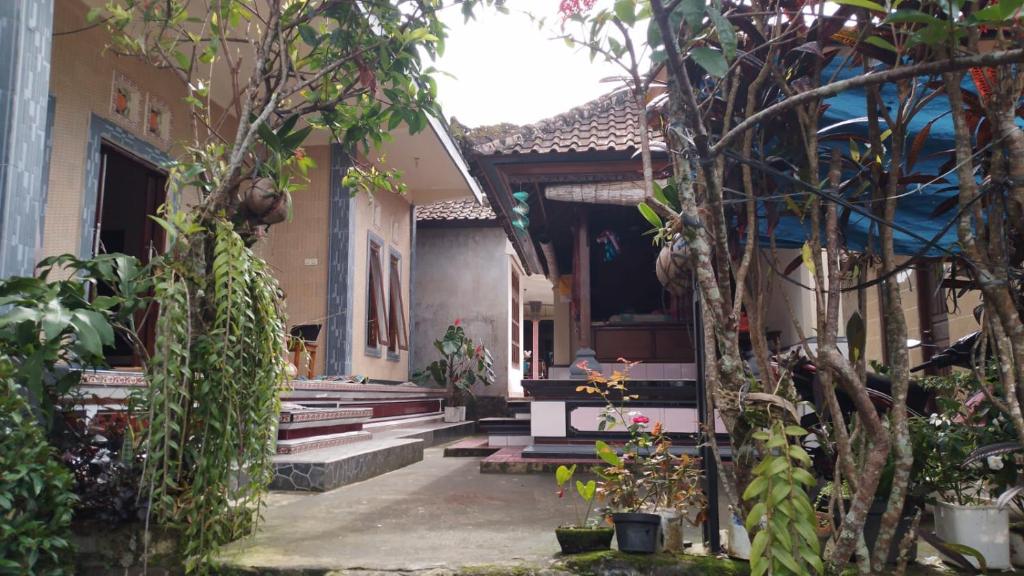 ein Haus mit einer Veranda und einigen Pflanzen und Bäumen in der Unterkunft Anish Homestay in Jatiluwih