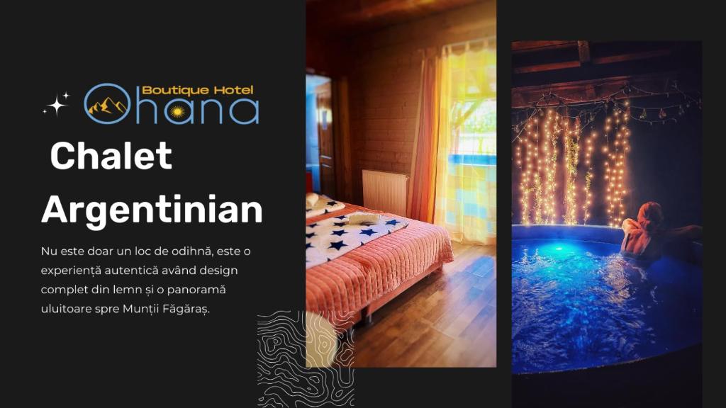 Viştea de SusにあるOhana Boutique Hotelのベッドとバスタブ付きの客室のポスター