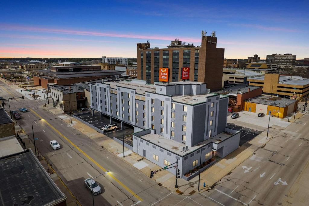 an aerial view of a city with buildings and a street at Econo Lodge Inn & Suites in Waterloo