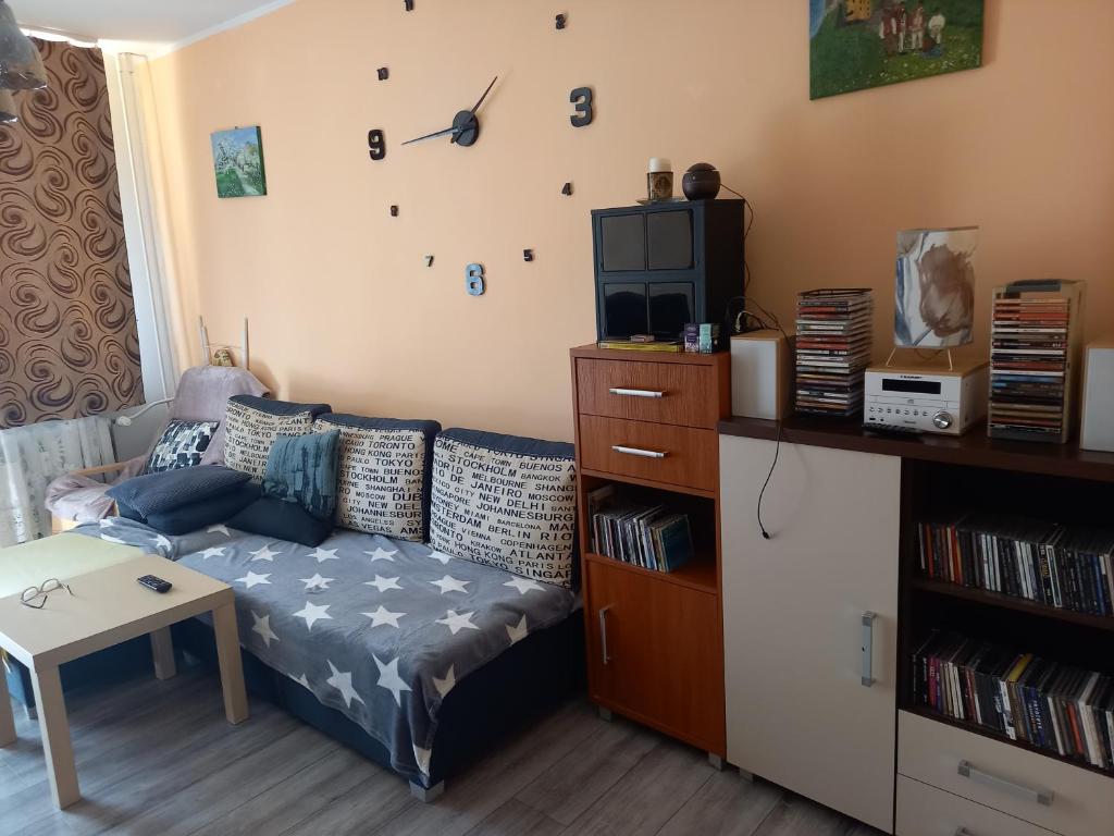a living room with a couch and a tv at zwykłe mieszkanie dla zwykłych ludzi in Wałbrzych
