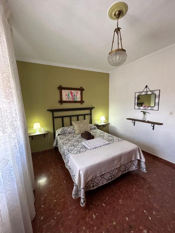 1 dormitorio con 1 cama y TV en Casa la Torre, en Zahara de la Sierra