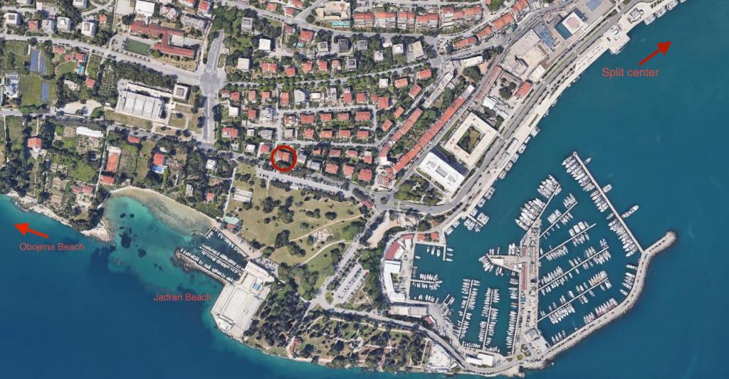 a map of a island with red spots on it at Apartment Zvoncac in Split