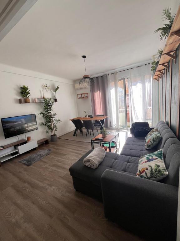 a living room with a couch and a television at Appartement Cosy - Plein centre in Marseille