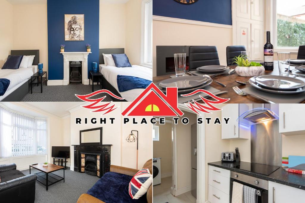 een collage van foto's van de juiste accommodatie bij Feature 2Bed Terraced Home Near Airport and City Centre in Darlington