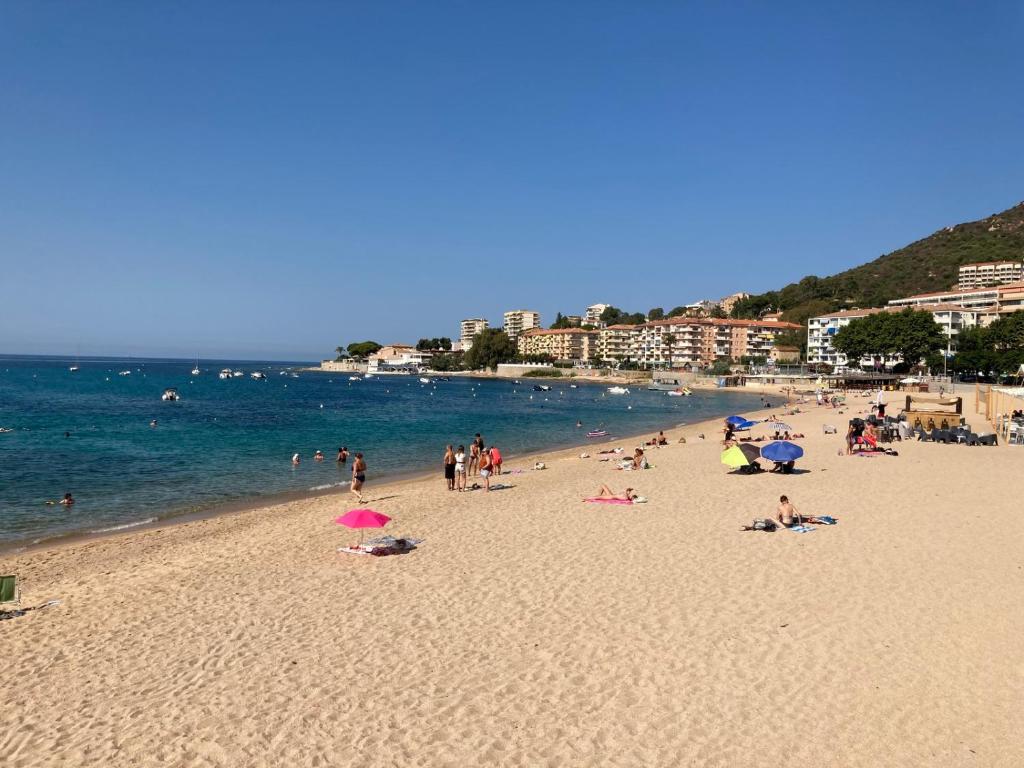 un groupe de personnes sur une plage près de l'eau dans l'établissement T3 Ajaccio rte des Sanguinaires, à Ajaccio