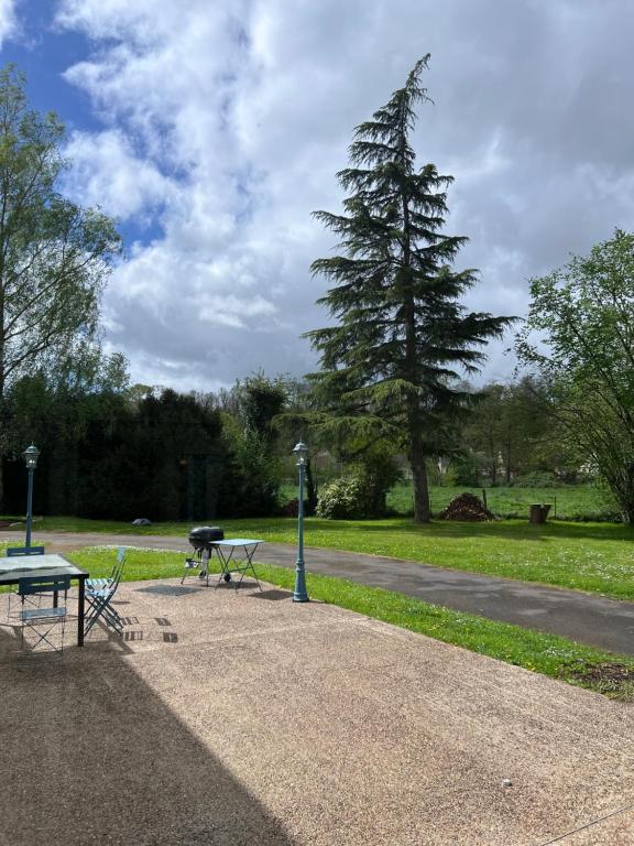 una mesa de picnic y una parrilla en un parque en Studio aux abords des étangs en Milly-sur-Thérain
