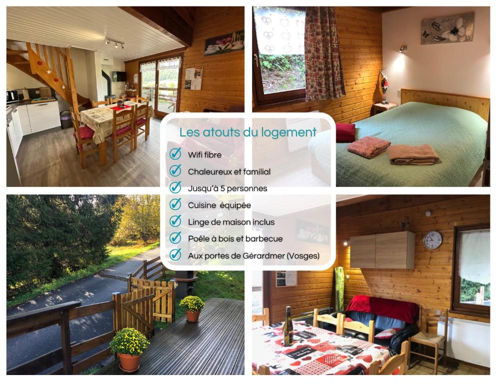 a collage of pictures of a bedroom and a room at Chalet LE TREMPLIN, 4 à 5 pers, XONRUPT-LONGEMER in Xonrupt-Longemer