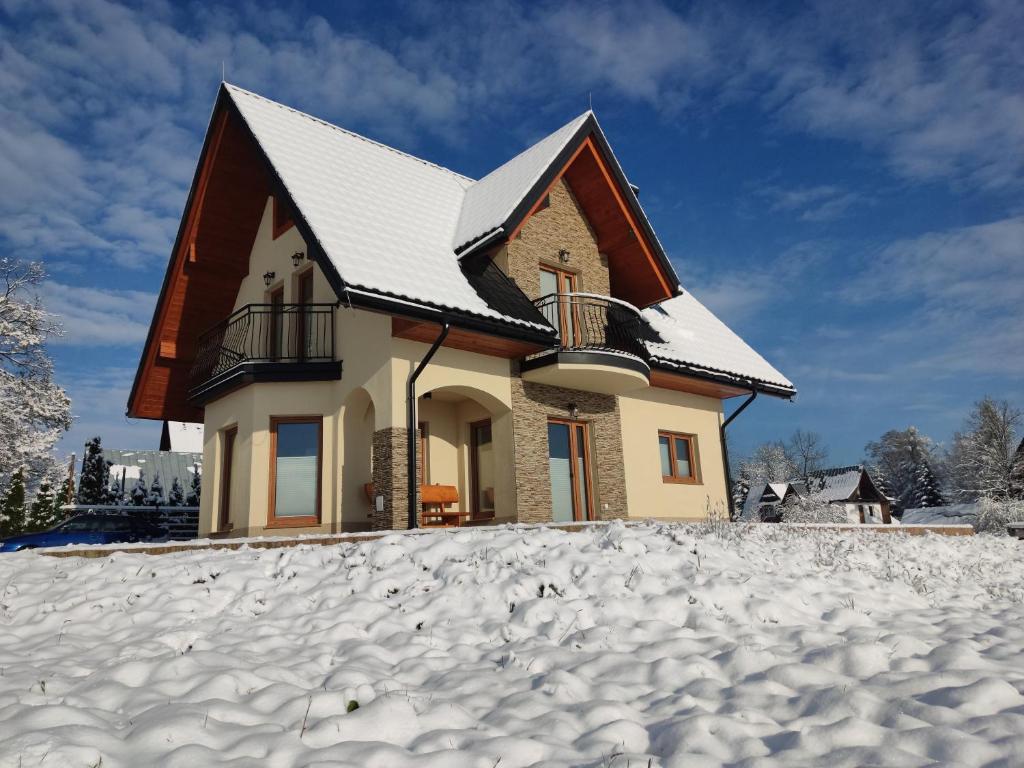 佐伯的住宿－Domek Pod Tatrami，地面上积雪的房子