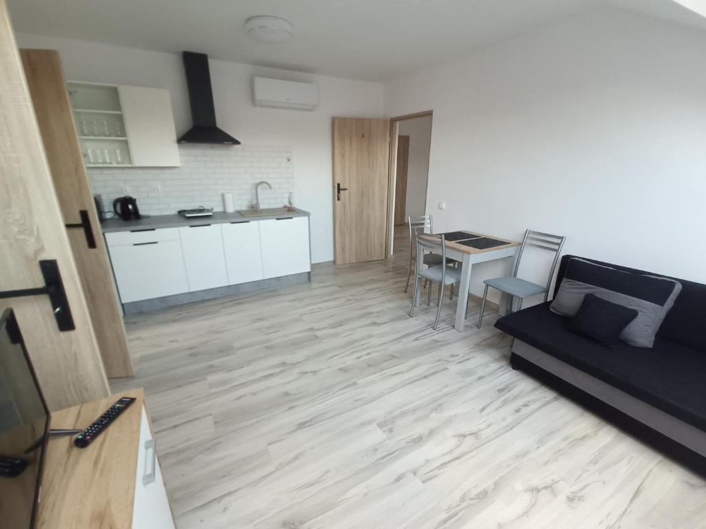 Kuchyň nebo kuchyňský kout v ubytování Apartamenty Kwiat Jabłoni
