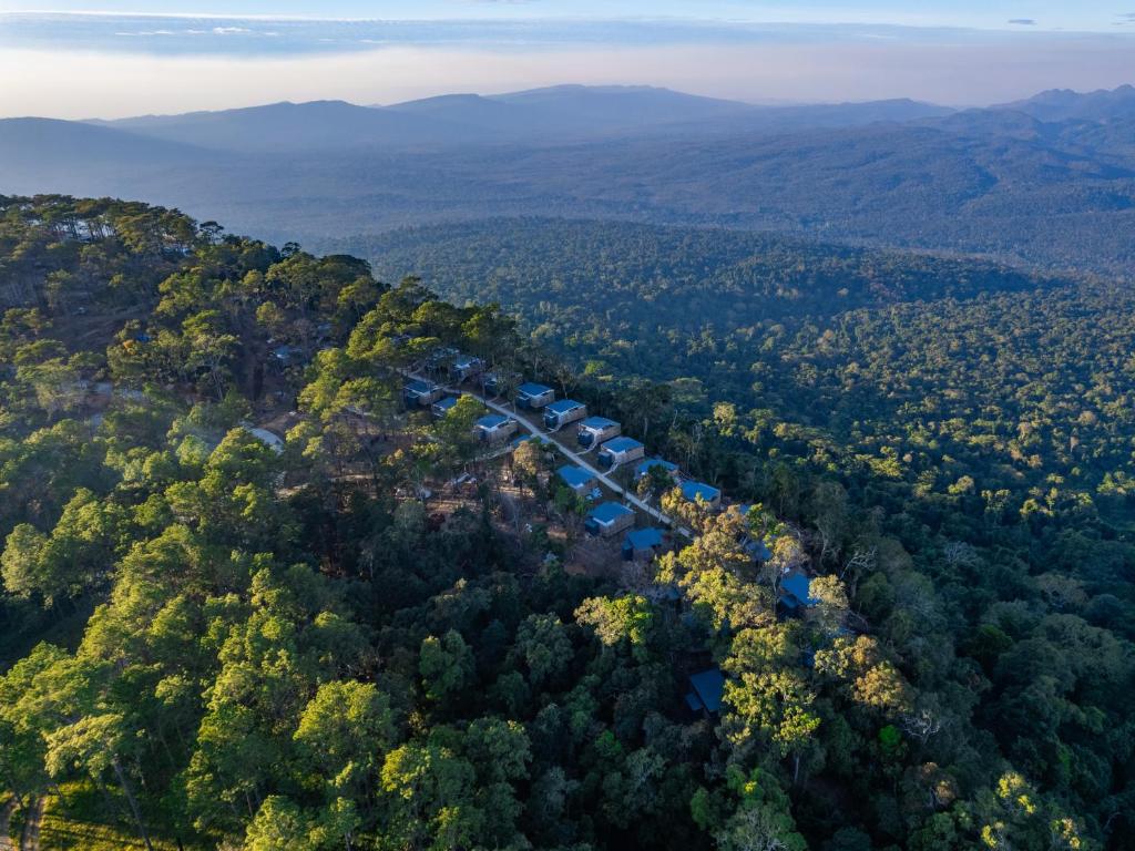 Romhaey Kirirom Resort في Kampong Seila: اطلالة جوية على طريق وسط غابة