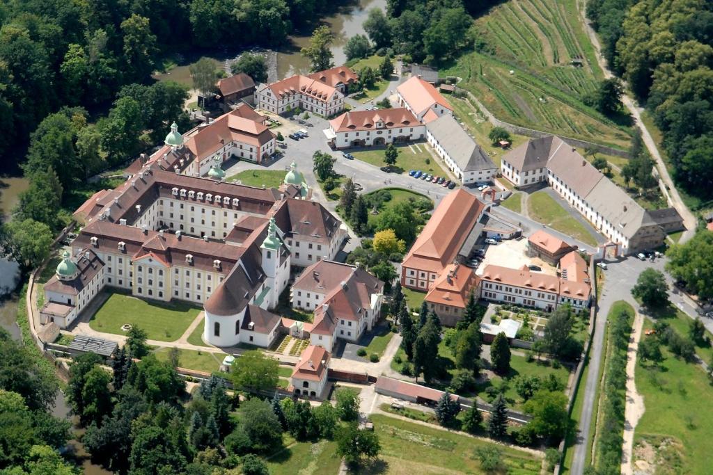 an aerial view of a large mansion at Gästehäuser St. Marienthal in Marienthal