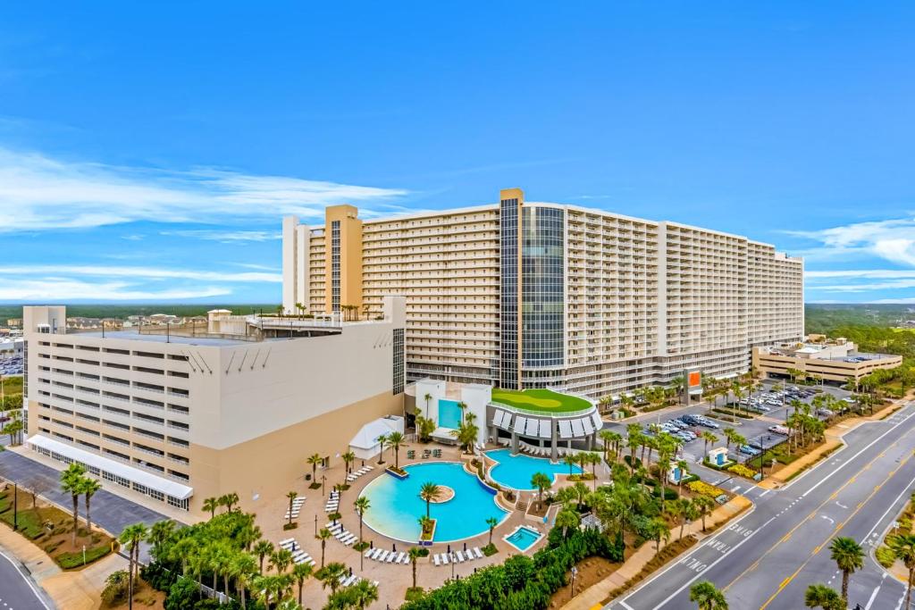 an aerial view of ariott resort with a pool at Lake Town Wharf in Panama City Beach