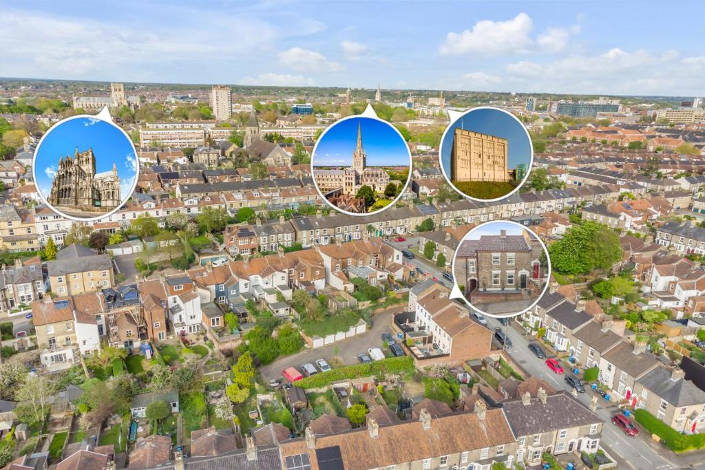 a city with four different pictures of buildings at 4-br Free Parking Fast Wi-fi Workstation in Norwich