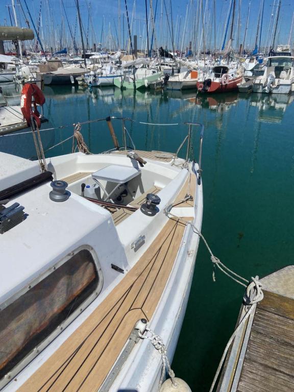 a boat docked in a marina with other boats at Nuit insolite dans un petit voilier in La Rochelle