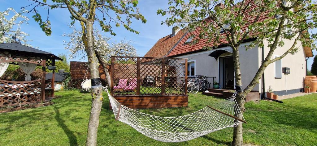 Vonkajšia záhrada v ubytovaní Dom nad rzeką Legą