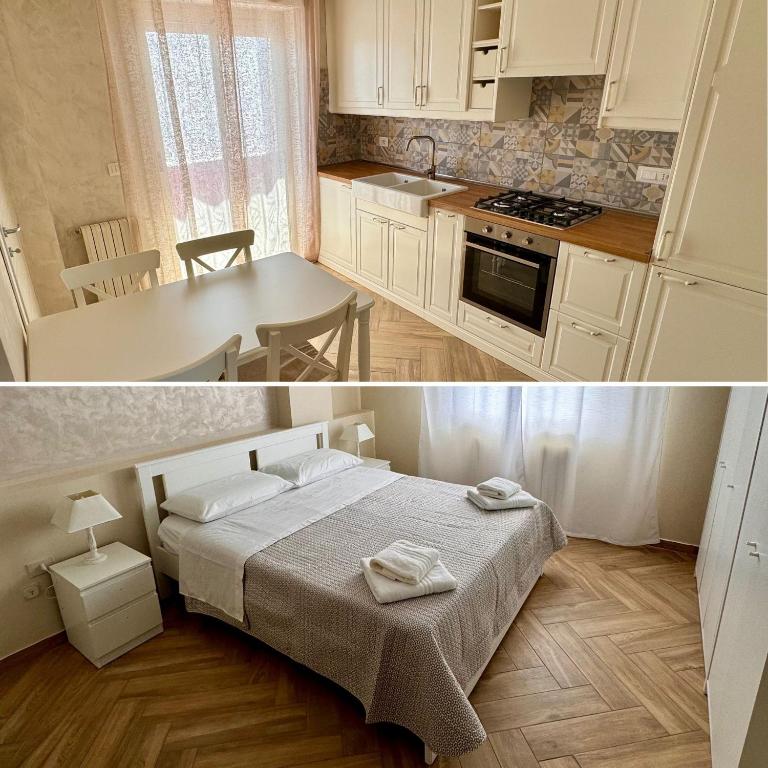 cocina y dormitorio con cama y mesa en Columbia House, en Palmi