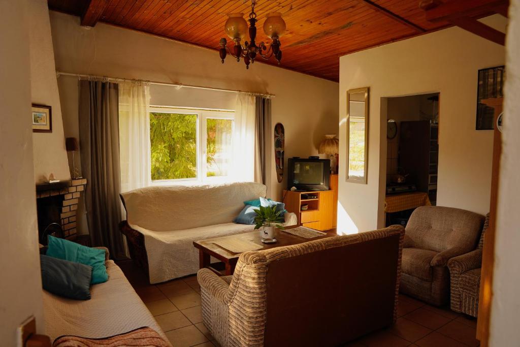 a living room with a couch and a table at Gospodarstwo Agroturystyczne Kłączno in Kłaczno