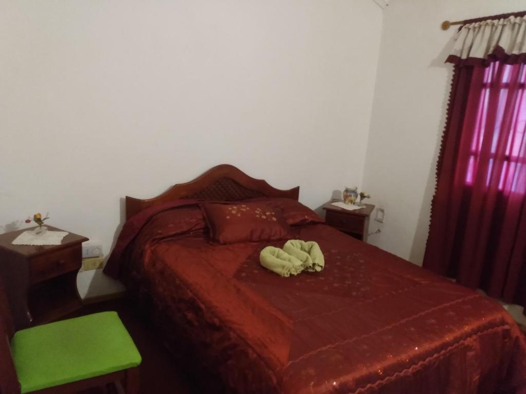 un dormitorio con una cama con un animal de peluche en Residencia Mabel en Posadas