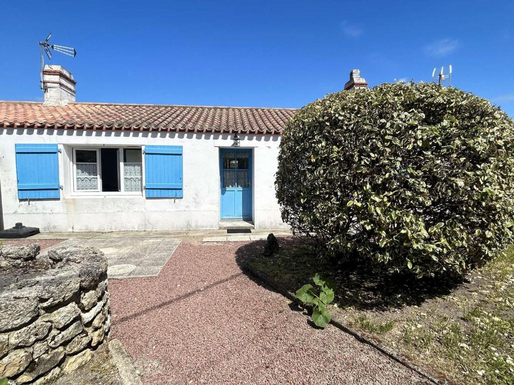 un chat assis devant une maison avec un grand buisson dans l'établissement Maison calme proche plage avec jardin clos, parking privé & barbecue – L'Épine - FR-1-224B-221, à LʼÉpine