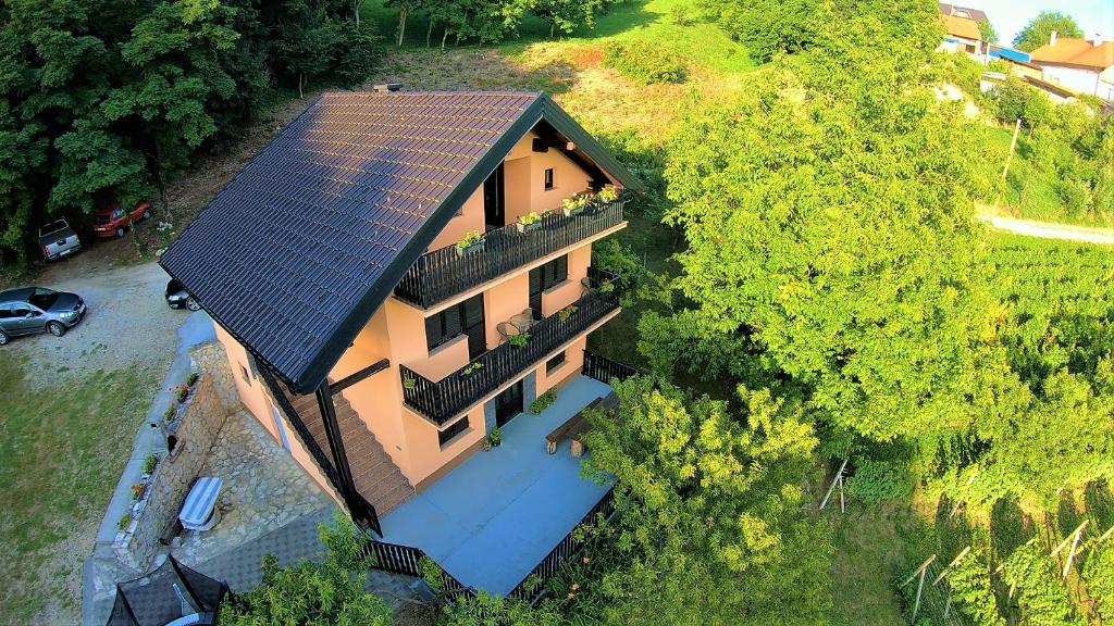 an overhead view of a house with a solar roof at Apartman Potocki in Krapina