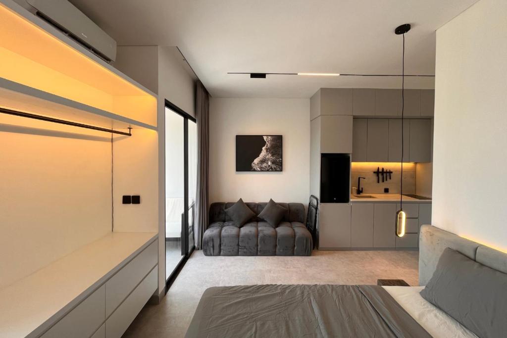 Ένα ή περισσότερα κρεβάτια σε δωμάτιο στο Modern Waveside Apartment No.1