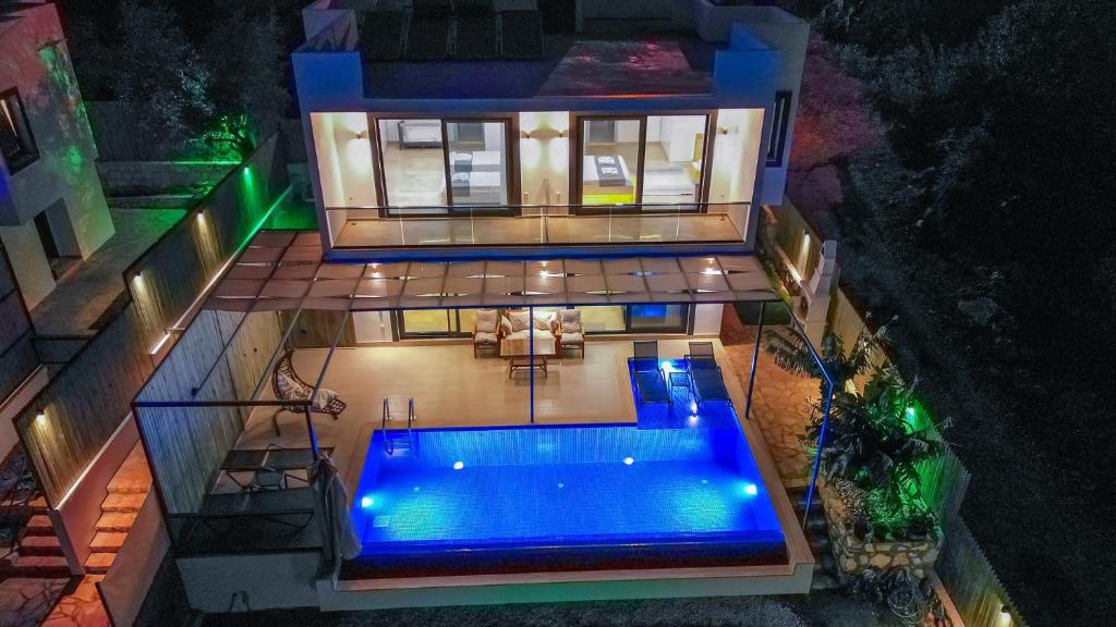 an overhead view of a house with a swimming pool at Albedo Villa in Kaş