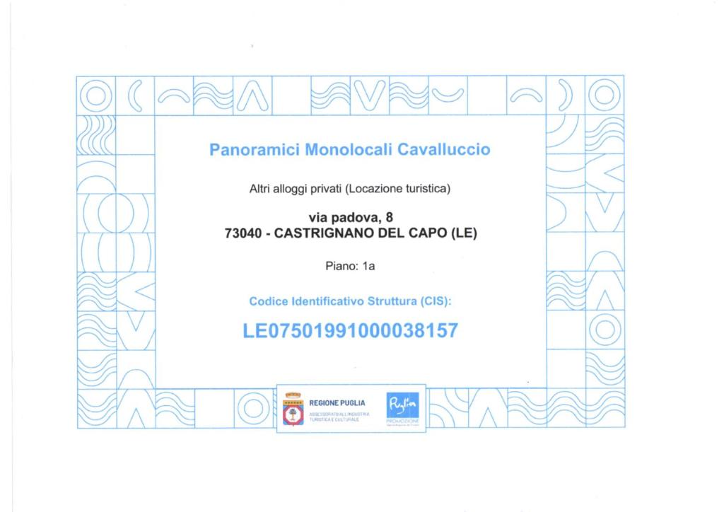 Certifikát, ocenenie alebo iný dokument vystavený v ubytovaní Panoramici Monolocali