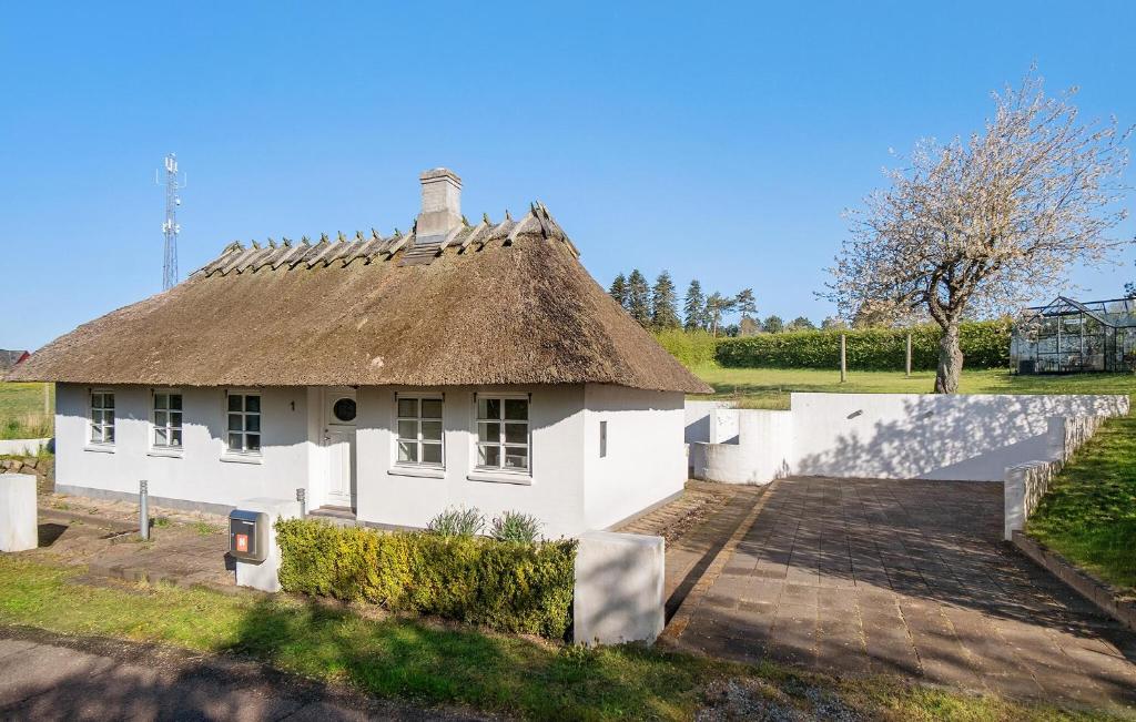 an old white house with a thatch roof at 2 Bedroom Cozy Home In Haarby in Hårby