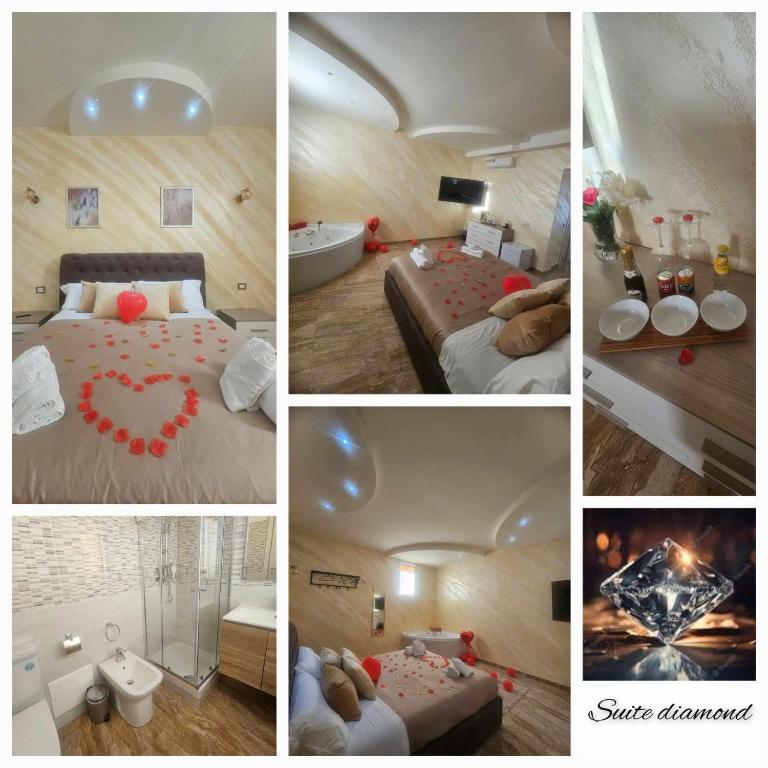 a collage of pictures of a room with a bed and a tub at Golden house sicily in Catania