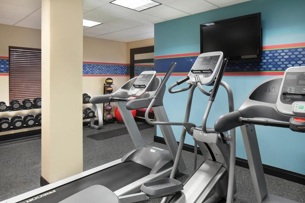 a gym with cardio machines and a flat screen tv at Hampton Inn Council Bluffs in Council Bluffs
