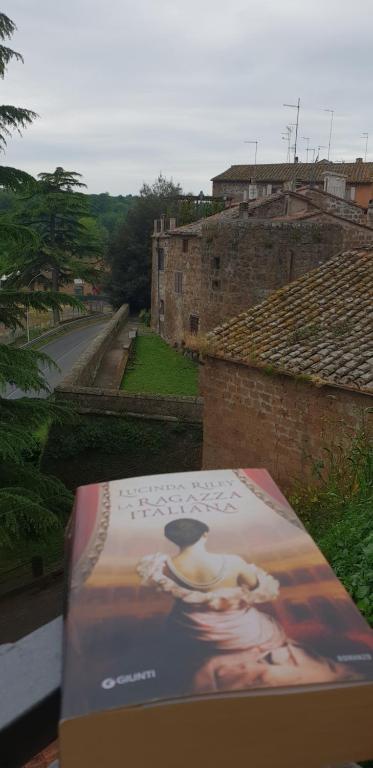 a book sitting on the ledge of a building at La Casa dei Libri in Sutri