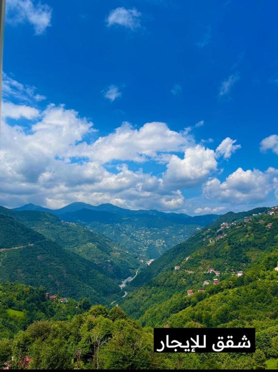 a view of a valley with trees and mountains at Özçelik Apart in Çaykara