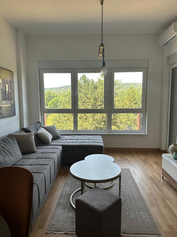 a living room with a couch and a table at Apartman 103 in Vrdnik
