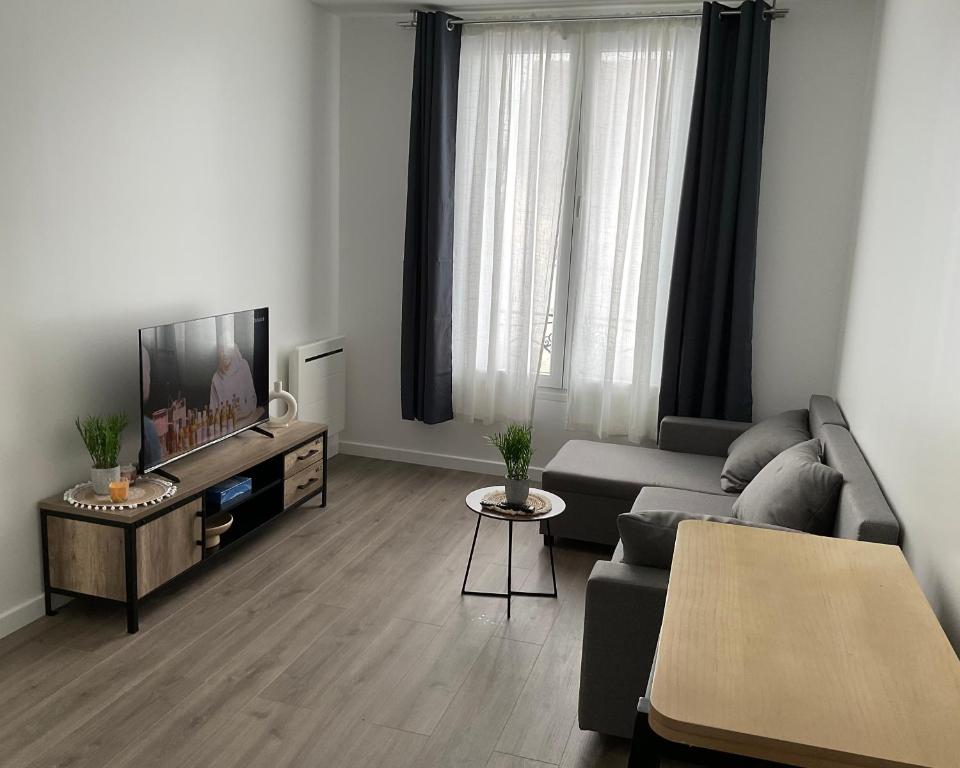 sala de estar con sofá y TV en Appartement F3, proche paris en Épinay-sur-Seine