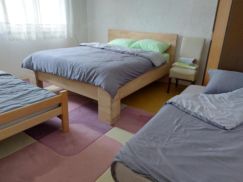 1 dormitorio con 2 camas individuales y ventana en Smeštaj Gokčanica, 