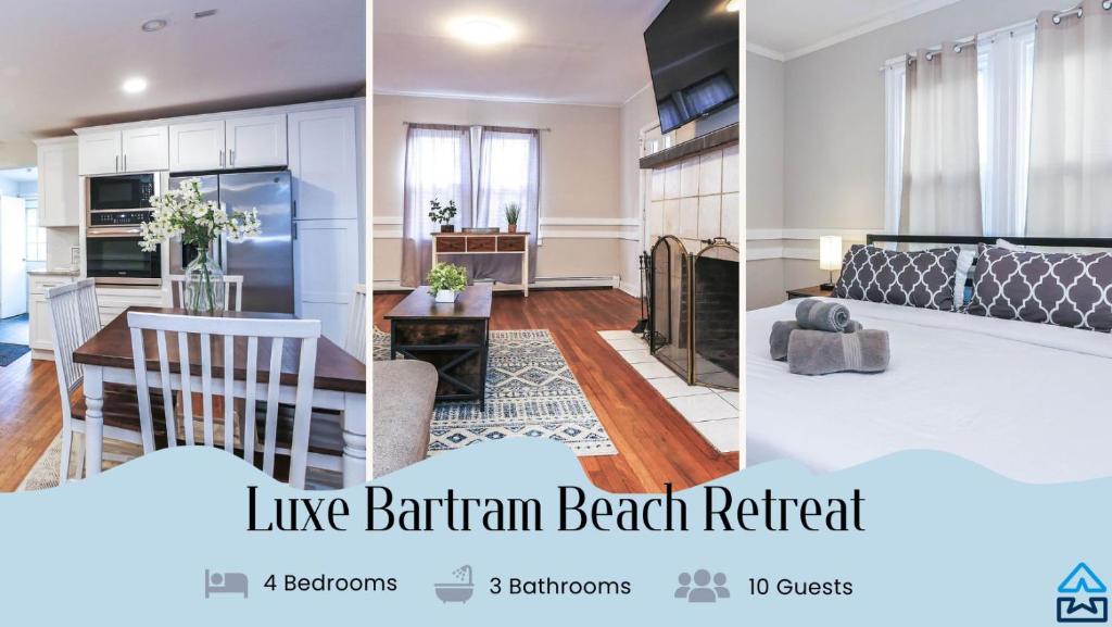 twee foto's van een woonkamer en een woonkamer bij Luxe Bartram Beach Retreat 4BD - 3BA in Atlantic City