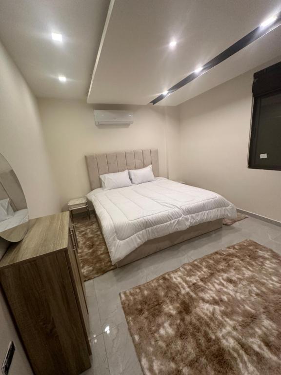a bedroom with a bed and a flat screen tv at Amazing Rooftop for rent in Irbid in Irbid