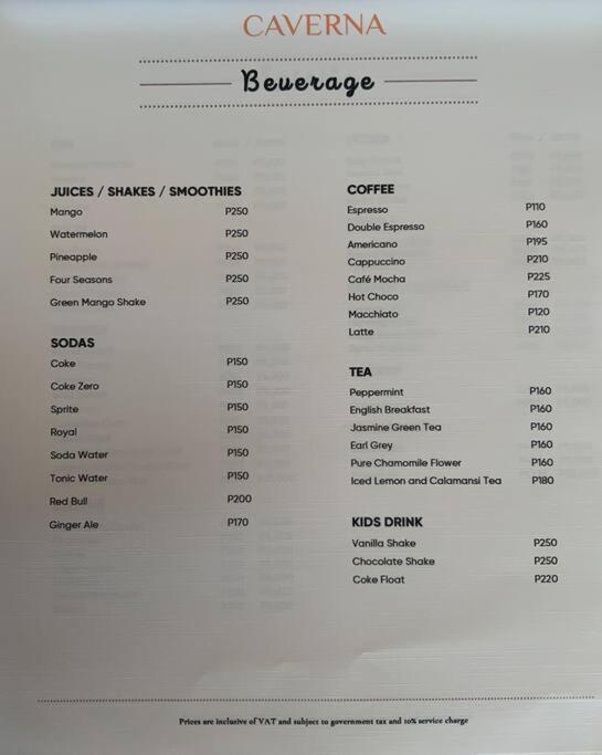 a screenshot of a menu for a restaurant at Ma Roberta - Tambuli Resort with fast Wifi 16 Floor Studio Type in Lapu Lapu City