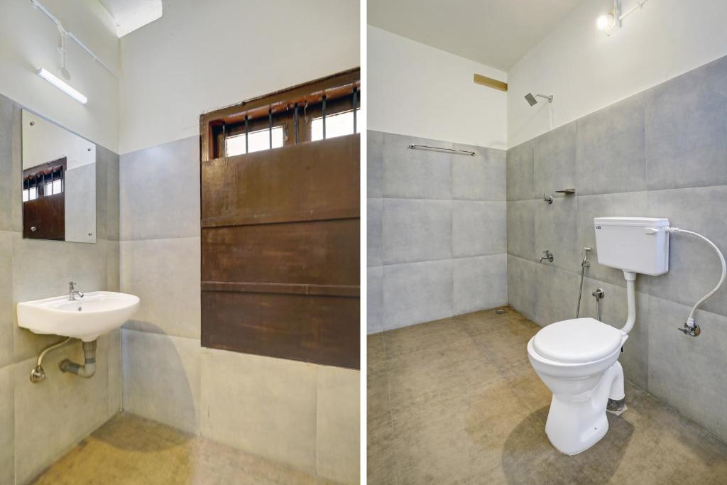 2 fotos de un baño con aseo y lavabo en Ceasar Palace Annex, en Thodupuzha