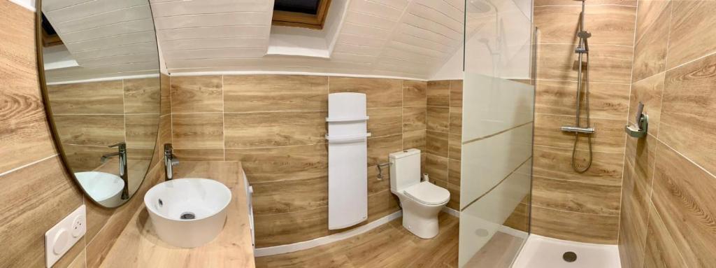 une petite salle de bain avec toilettes et lavabo dans l'établissement Standing***Appartement 4 personnes, à Reignier-Ésery