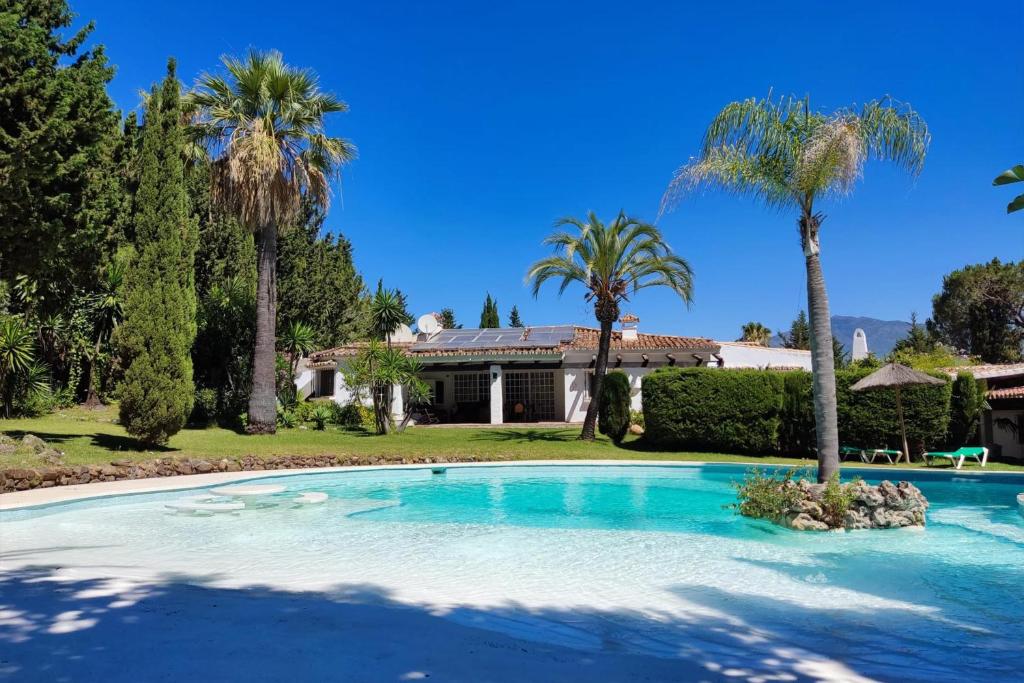basen przed domem z palmami w obiekcie Pool Villa Jazmin w mieście Estepona